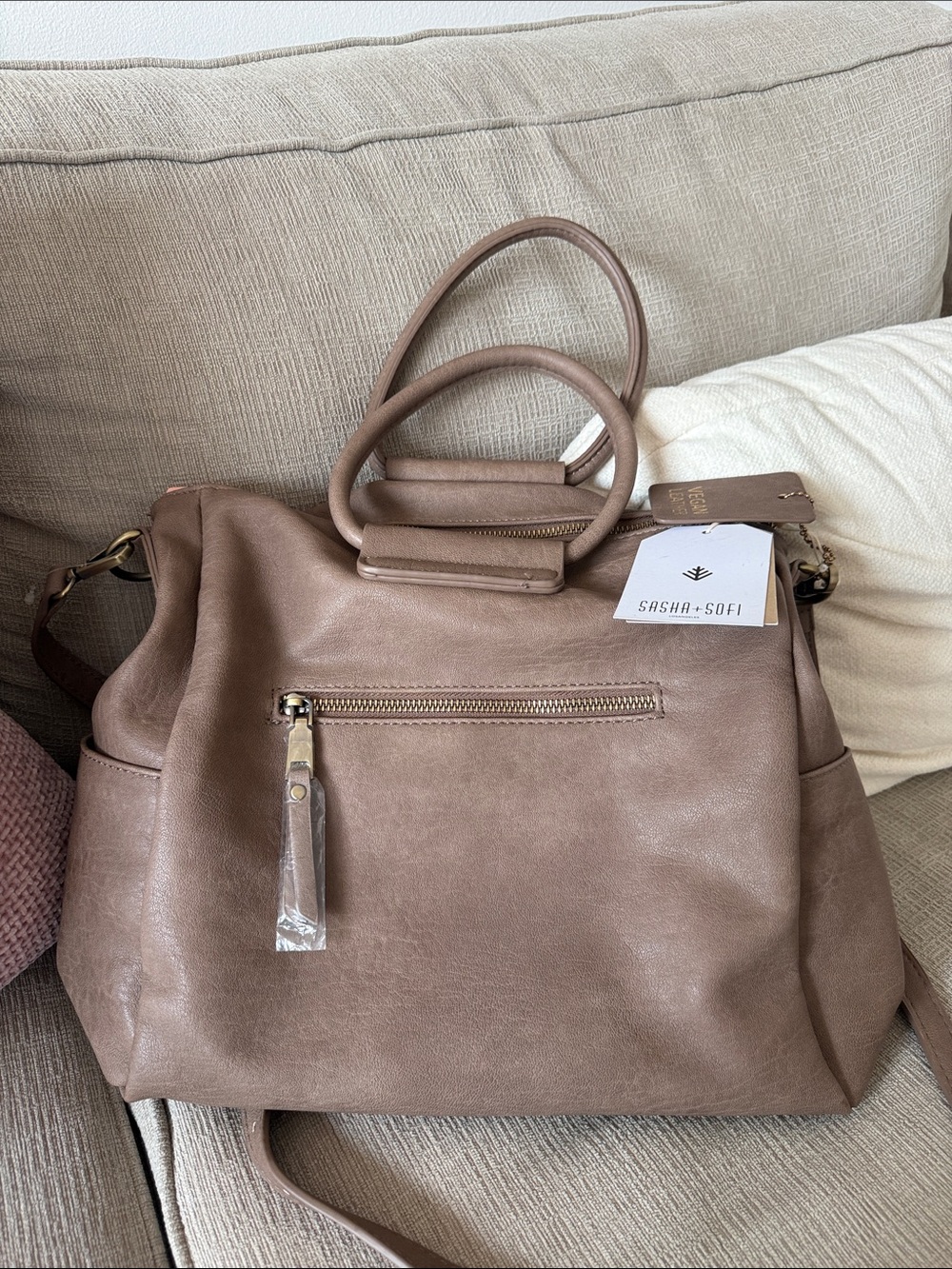 Taupe Vegan Leather Tote Bag